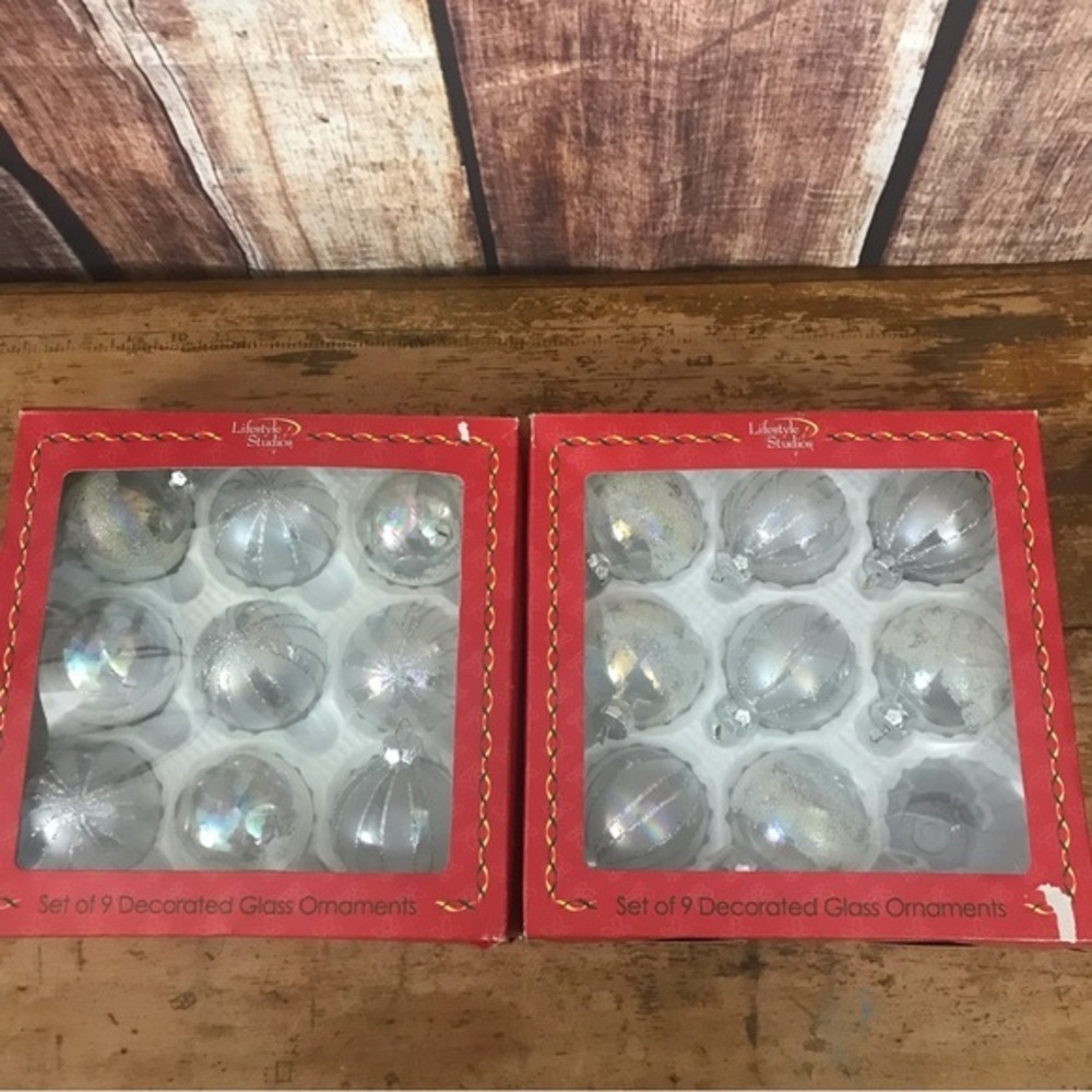 Crystalline Glittered Glass Ornaments 2 sets